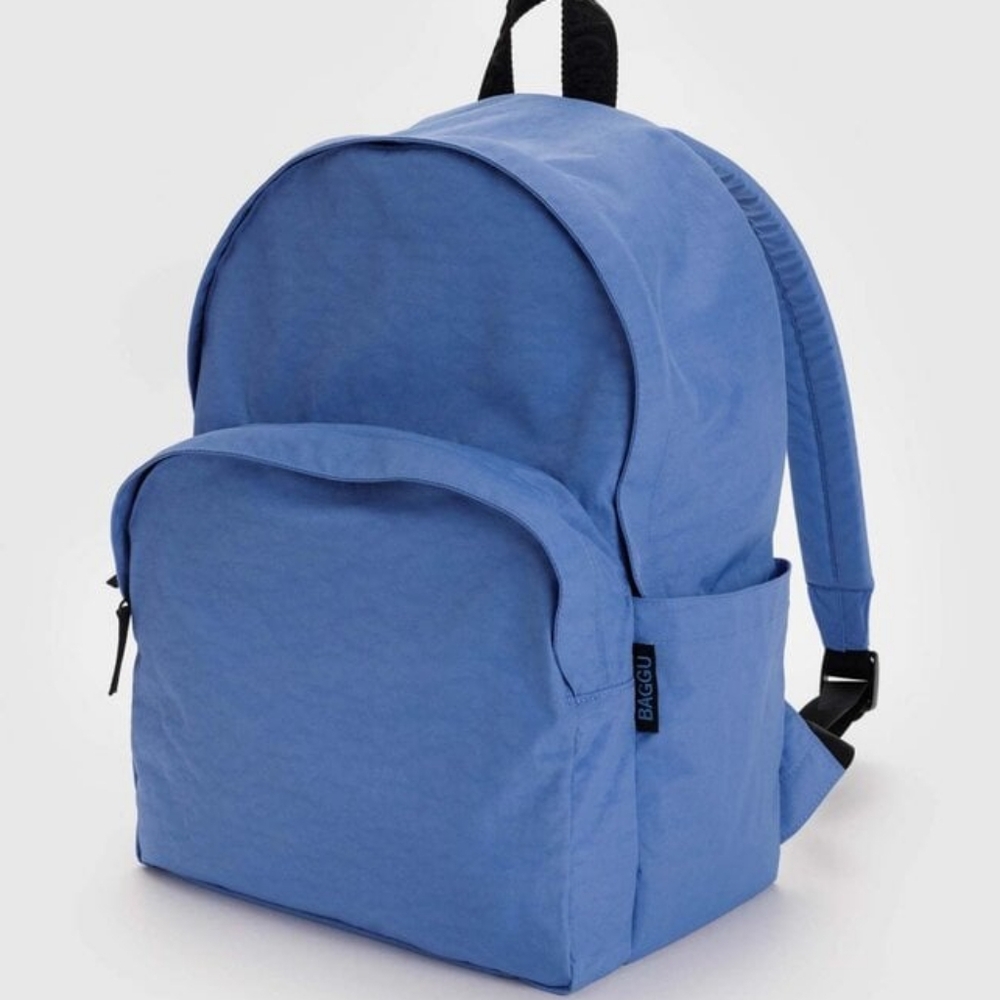 Baggu Large Nylon Backpack in Blue With Black Straps